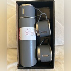 Gray Thermos Flask with Two Cups